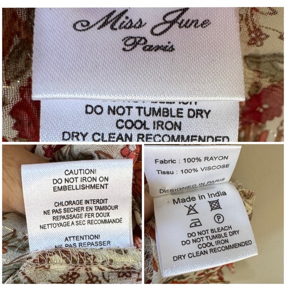 Miss June PARIS Helena boho peasant sheer floral tassel tie blouse OSFM - Picture 15 of 15